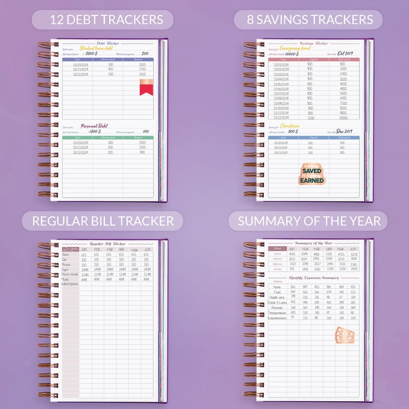 GoGirl Budget Planner & Monthly Bill Organizer â€“ Monthly Financial Book with Pockets. Expense Tracker Notebook Journal, Compact (Purple) - Image 5